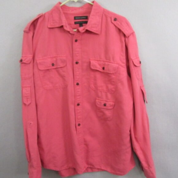 Banana Republic Mens Button Up Utility Work Shirt L Pink Linen Untucked - Picture 1 of 9